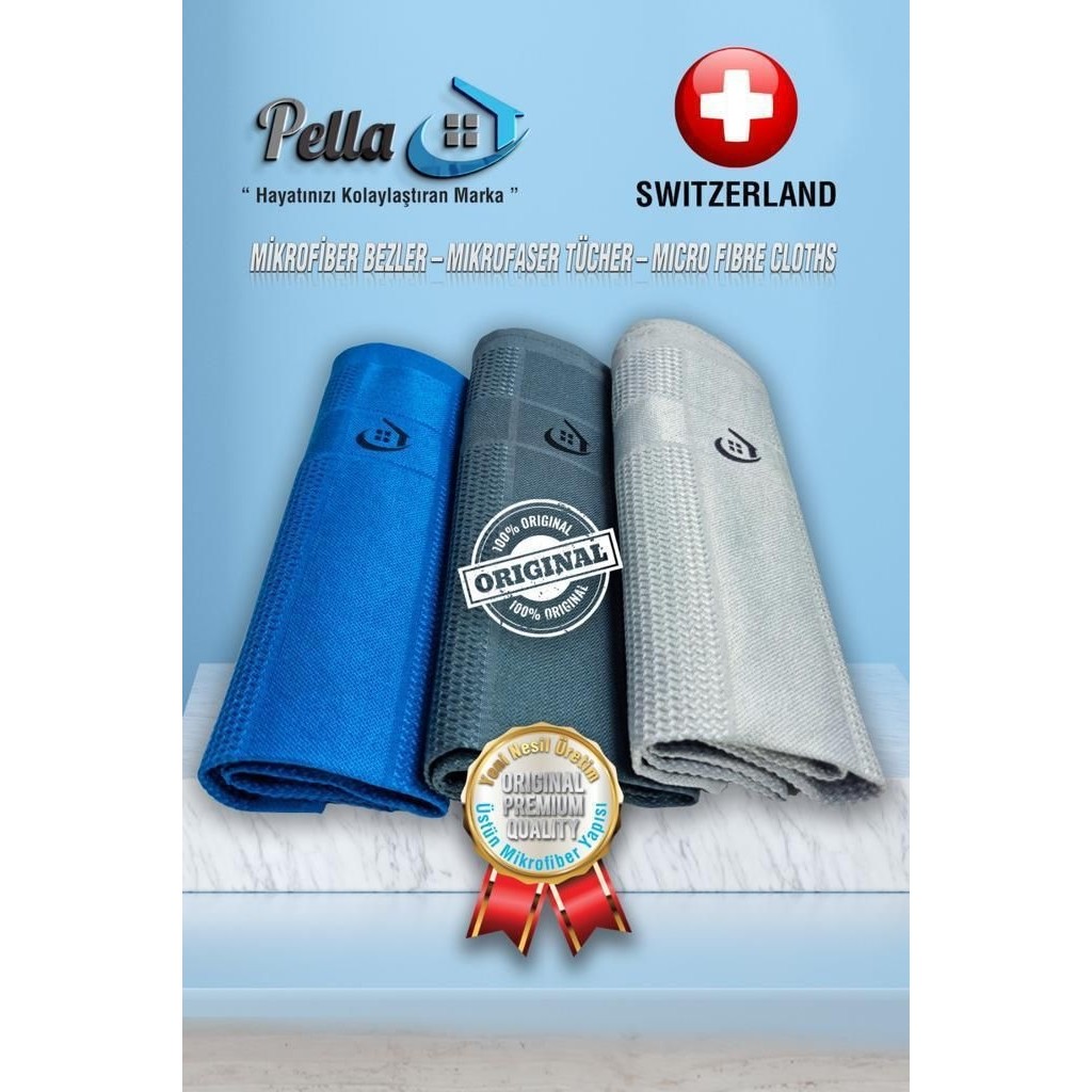 Pella Orjinal 3'lü Mikrofiber Temizlik Bezi 40X60 cm Ithal Ürün - Gri - Standart Deterjan ve Temizlik Ürünleri Fiyatı