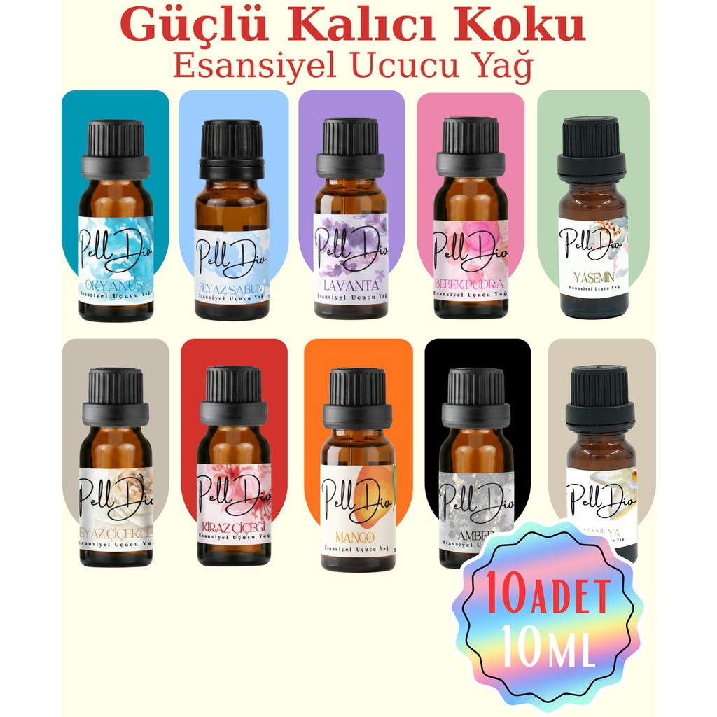 PellDio Home 10'lu Karışık Esansiyel Uçucu Koku Yağı Buhurdanlık Yağı Difüzör Esansı Hobi Esans Ortam Oda 10ML Diğer Fiyatı