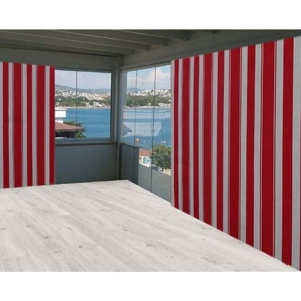 Pellosen Çizgili Balkon Perdesi+Branda+Güneşlik En x Boy - 100 x 180 cm - Kırmızı - Beyaz Güneşlik Fiyatı