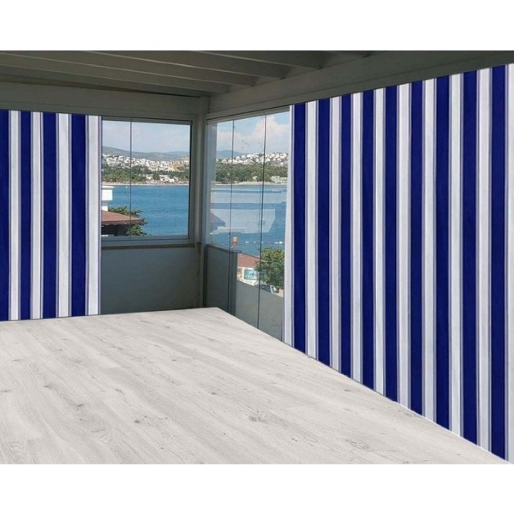 Pellosen Çizgili Balkon Perdesi+Branda+Güneşlik En x Boy - 100 x 180 cm - Mavi - Beyaz Güneşlik Fiyatı