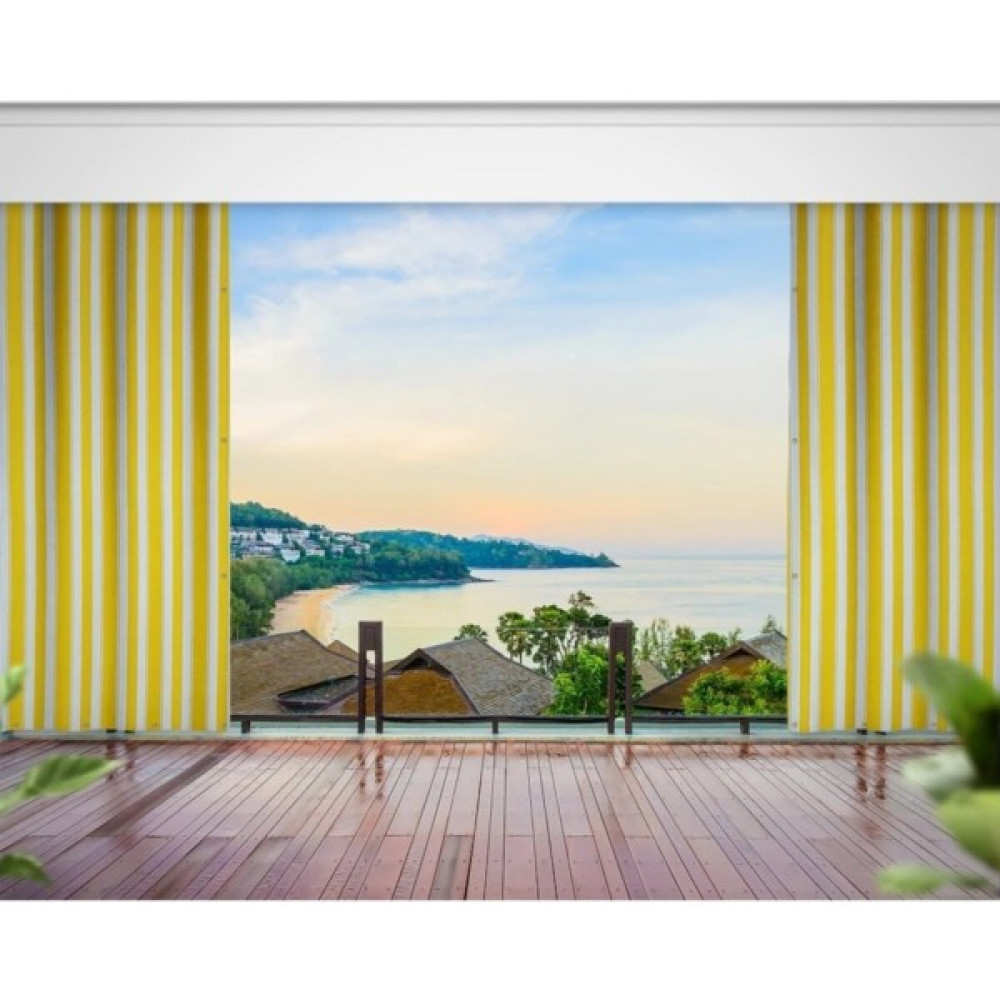 Pellosen Çizgili Balkon Perdesi+Branda+Güneşlik En x Boy - 100 x 180 cm - Sarı - Beyaz Güneşlik Fiyatı