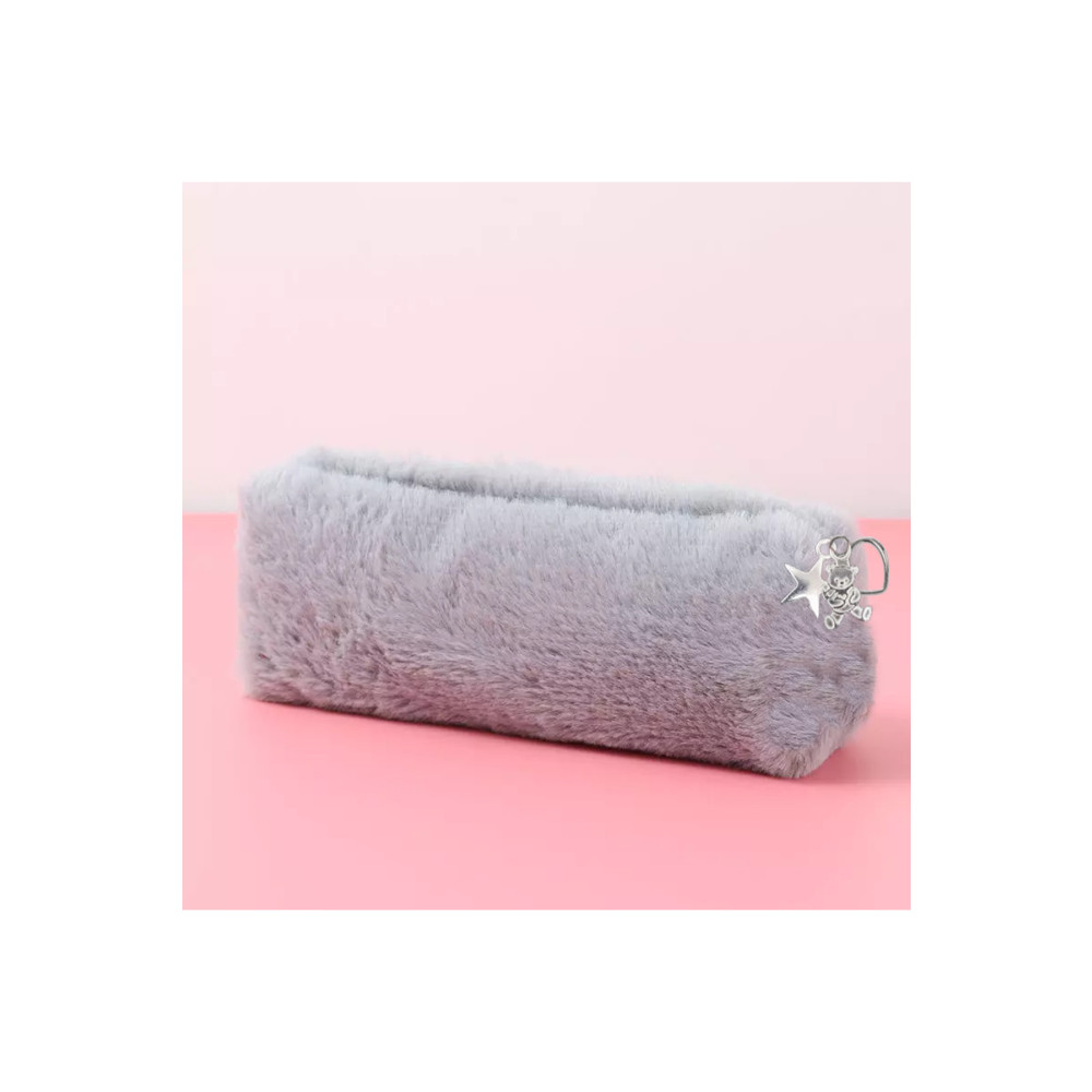 Peluş Butik Charm Hediyeli Süngerli Peluş Makyaj Çantası & Kalem Kutusu - Gri Kalemlik (Kalem Kutusu) Fiyatı