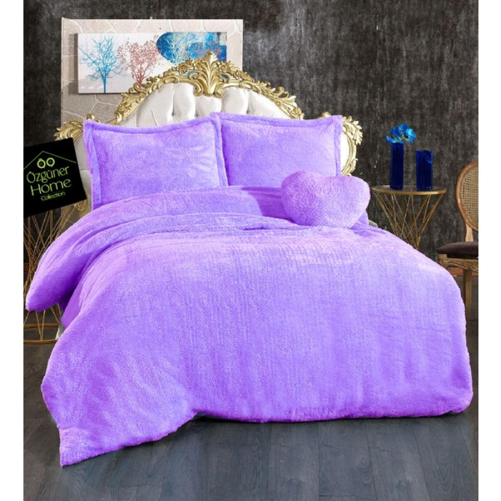 Peluş Çift Kişilik Nevresim Seti (%100 Yerli ) - 200 x 220 cm - Lila Nevresim Takımı Fiyatı