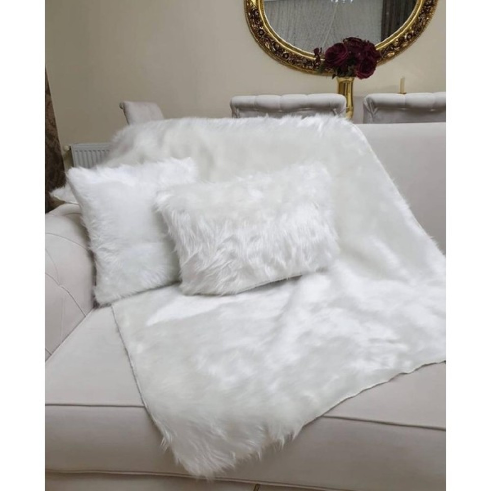 Peluş Koltuk Şalı 90 x 150 cm - Beyaz Koltuk & Kanepe Örtüsü Fiyatı