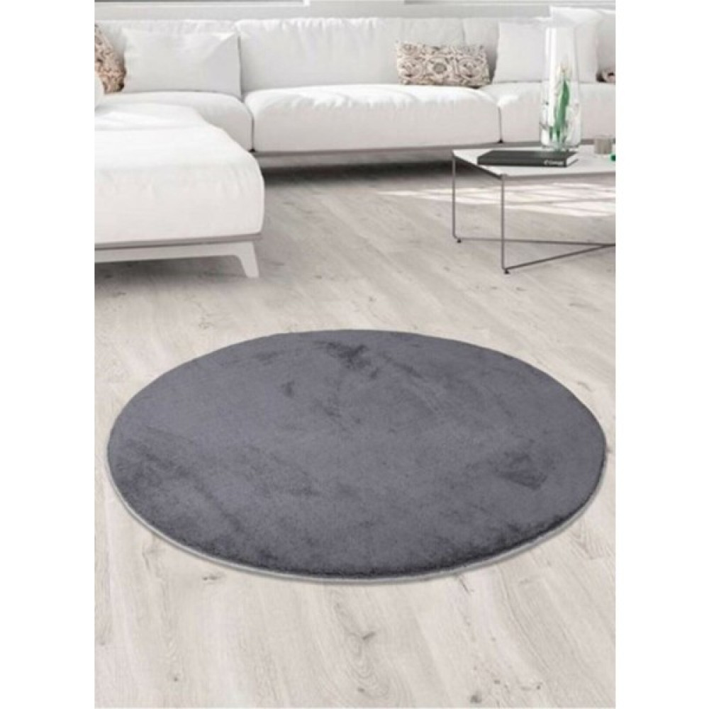 Peluş Yumuşak Yuvarlak Kaymaz Taban Yıkanabilir Halı - Koyu Gri - 60 x 60 cm Salon Halısı Fiyatı