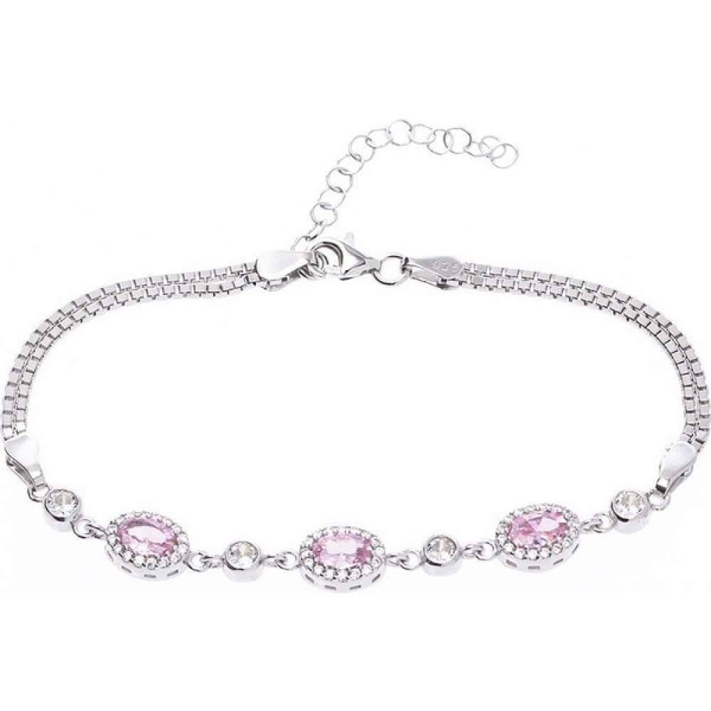 Pembe 4-6 mm Oval Zirkon Taşlı Gümüş Kadın Bileklik - 18+3 CM Saat ve Bileklik Aksesuarı Fiyatı