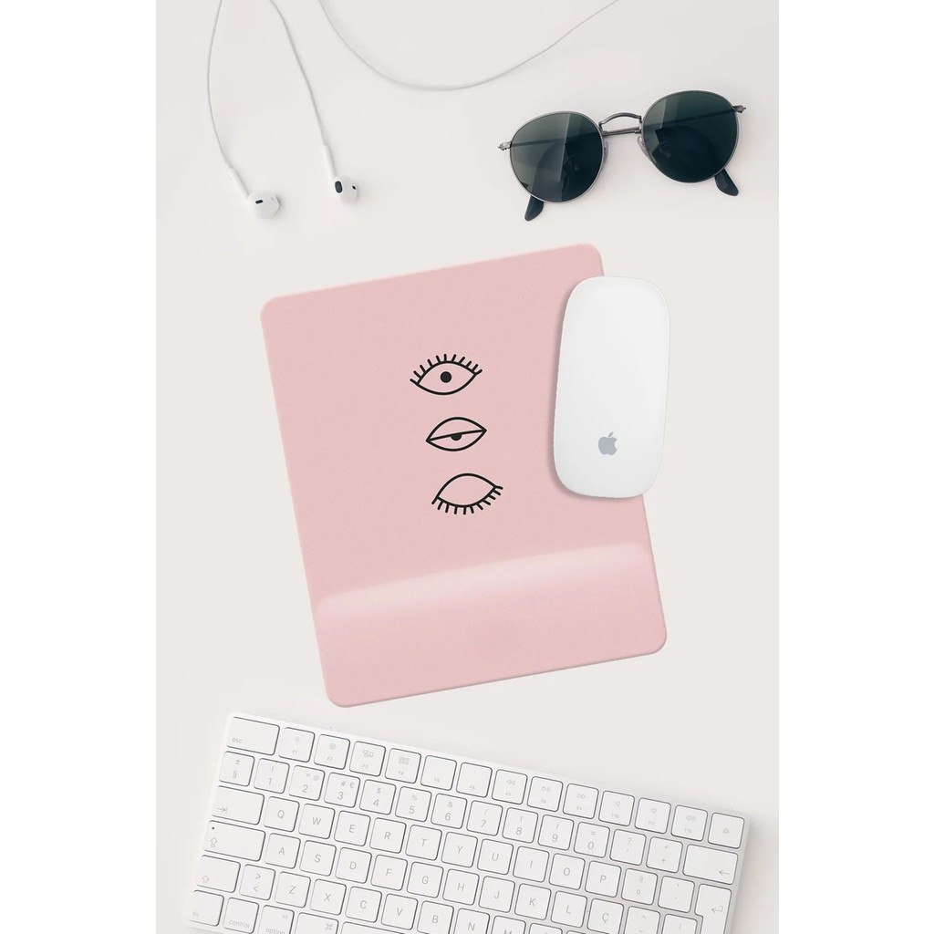 Pembe Göz Çizimli Bilek Destekli Dikdörtgen Mouse Pad Mouse Altlığı. Mouse Pad Fiyatı
