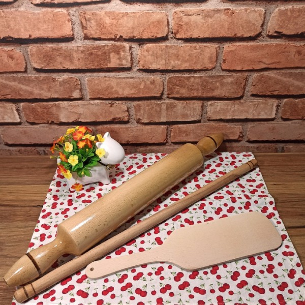 Pembe Lotus Oklava 50 cm + Merdane + Çevirme Spatula 3'lü Set Mutfak Gereçleri Fiyatı