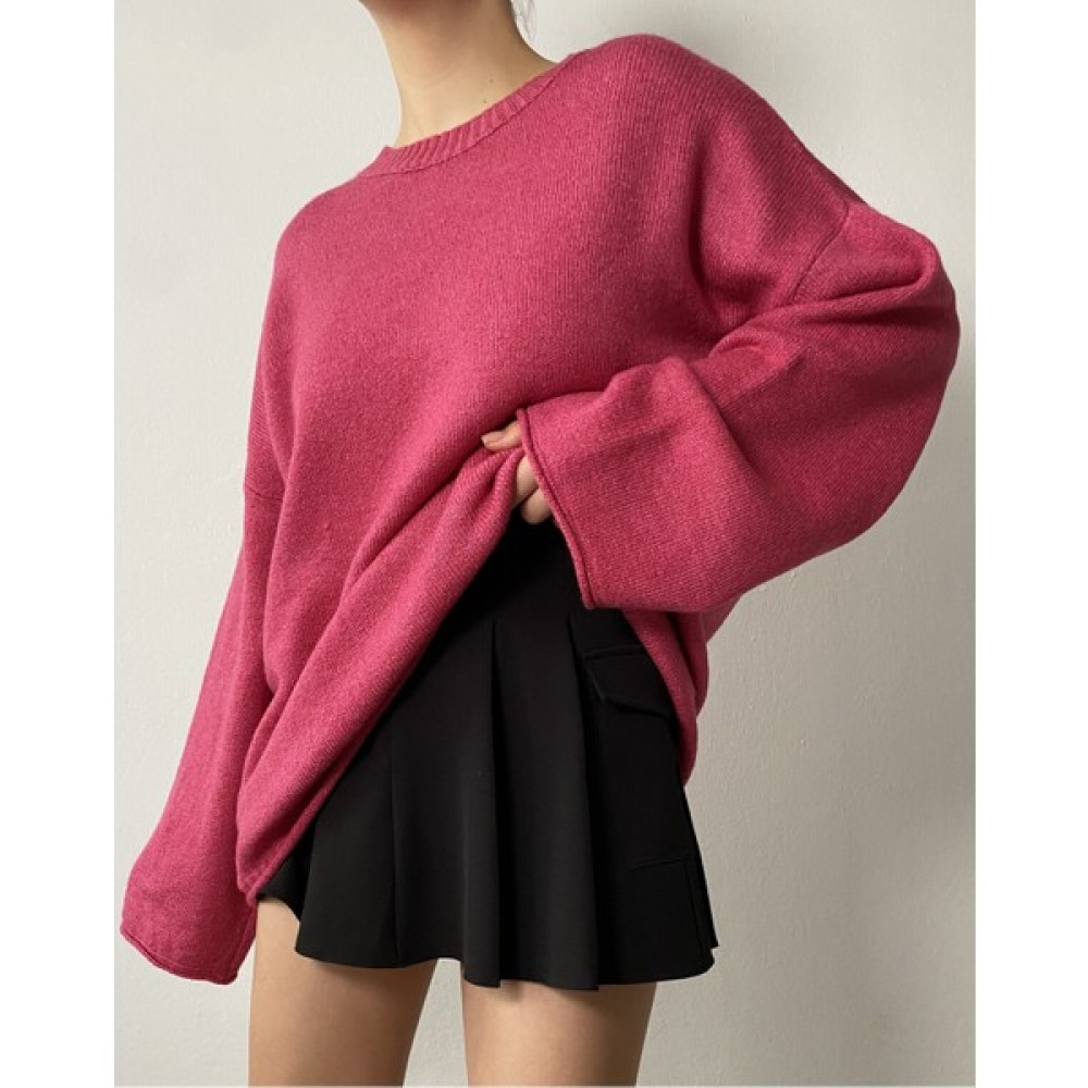 Pembe Oversize Bisiklet Yaka Yumoş Triko Kazak 26046 Bayan Kazak & Süveter & Triko Fiyatı