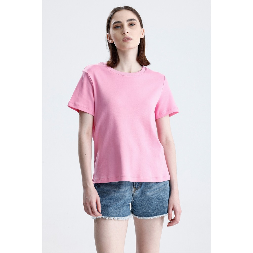 Pembe Regular Fit Basic Kadın T-Shirt %100 Pamuk Yırtmaçlı Kısa Kol Bisiklet Yaka Düz Renk Giyim & İç Giyim Fiyatı