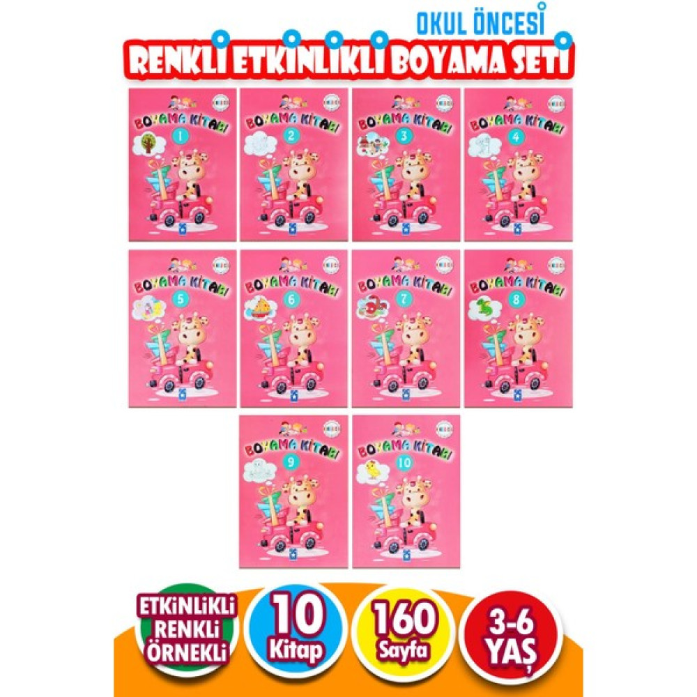 Pembe Renkli Eğitici Etkinlikli Boyama Seti 10 Kitap Okul Öncesi Eğitici & Öğretici Kitaplar Fiyatı