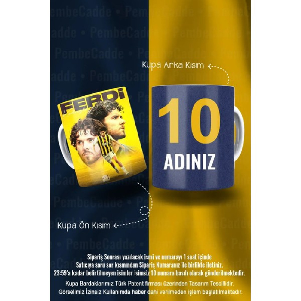 Pembecadde Porselen Baskılı Ferdi Kadıoğlu Isimli Ve Numaraları Kupa Bardak - Renkli Fincan / Bardak / Kahve Takımı Fiyatı