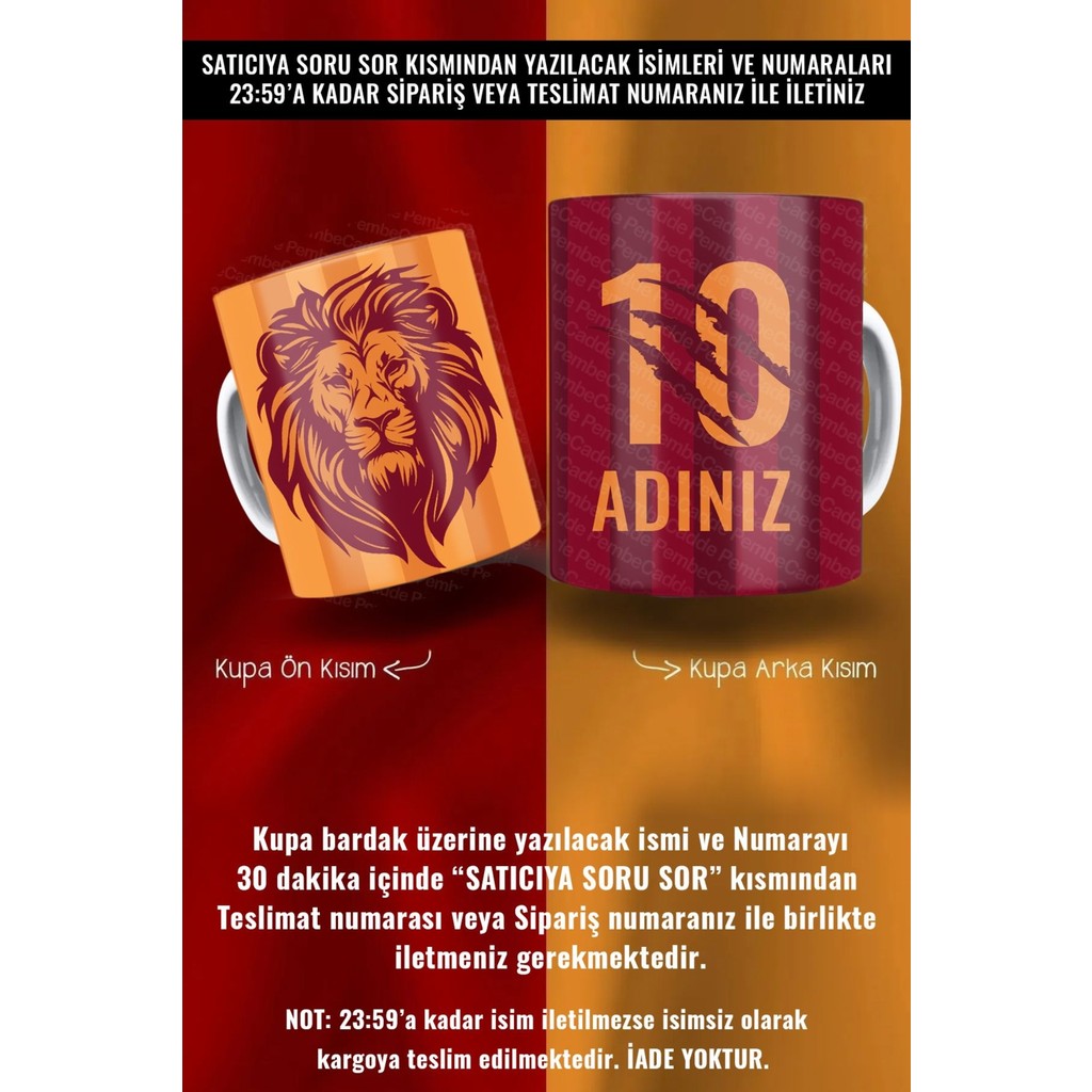 PembeCadde Sarı Kırmızı Kişiye Özel Pençeli Aslan Kupası Fincan / Bardak / Kahve Takımı Fiyatı