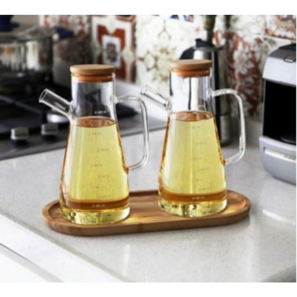 Pembeli 2'li 900 ml Borosilikat Cam Yağdanlık ve Bambu Altlık-3'lü Yağdanlık Set Mutfak Gereçleri Fiyatı