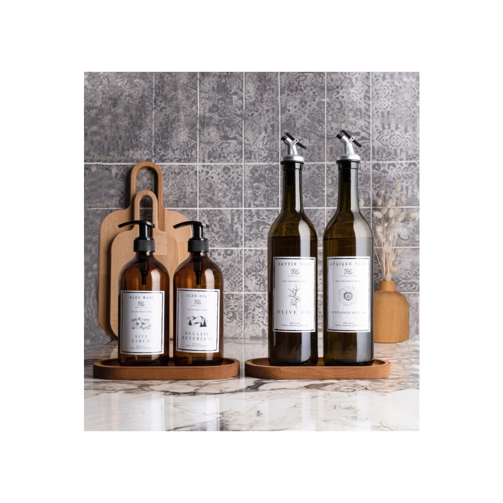 Pembelia Life 2li 6 Parça Ahşap Standlı 2li Amber Cam 750ml Yağlık 2li 500ml Cam Amber Sabunluk Yağdanlık Mutfak Gereçleri Fiyatı