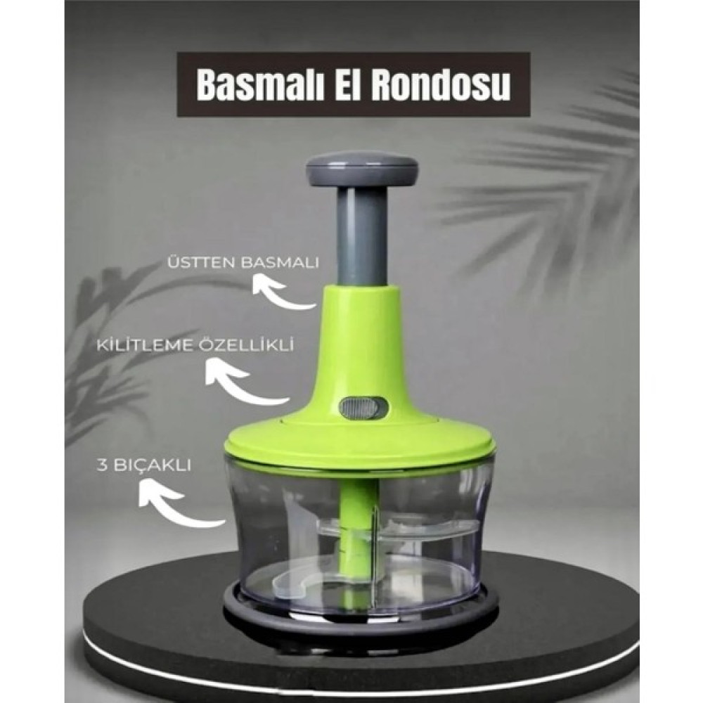 PEMBELİA LİFE Büyük Boy Çelik Bıçaklı Üsten Basmalı El Rondosu Blender Doğan Sebze Doğrayıcı - Yeşil Doğrayıcılar / Rondolar Fiyatı