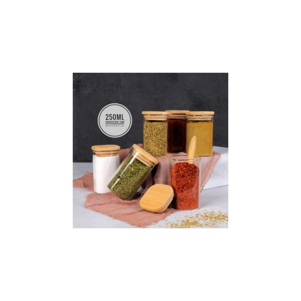 Pembiş Dükkan 6 Adet 250ML Kare Bambu Kapaklı Baharatlık Baharat Setleri & Baharatlıklar Fiyatı