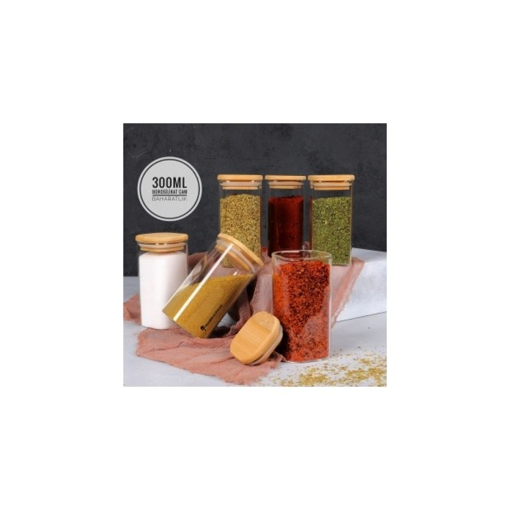 Pembiş Dükkan 6 Adet 300ML Kare Bambu Kapaklı Baharatlık Baharat Setleri & Baharatlıklar Fiyatı