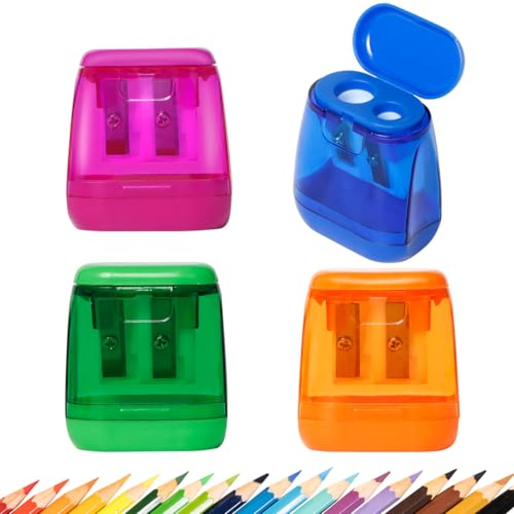 Pencil Sharpener, Manual Pencil Sharpeners, 4PCS Colorful Compact Dual Holes Pencil Sharpeners with Lid, Colored Pencil Sharpener for Kids & Adults, Portable Pencil Sharpener for Travel School Office Pencil Sharpener Fiyatı