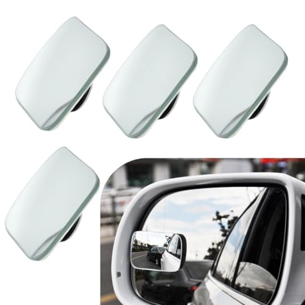 PenFot 4 PCS Car Blind Spot Mirror, HD Convex Frameless Glass Waterproof Auxiliary Mirror with Adhesive, Universal 360 Degree Large View SUV Truck Rear View Accessory (Silver)