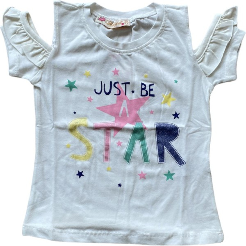 Pengim Star Baskılı Kolları Fırfır Detaylı Kız Çocuk T-Shirt Kız Çocuk T-shirt Fiyatı