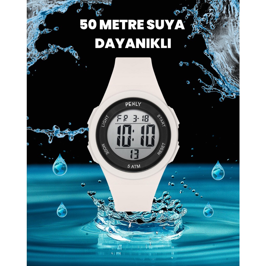 Penly 8217 Model Beyaz +4 Renk Kronometre-Alarmlı 5ATM Su Geçirmez Dijital Çocuk Kol Saati - Beyaz - Siyah Kol Saatleri Fiyatı