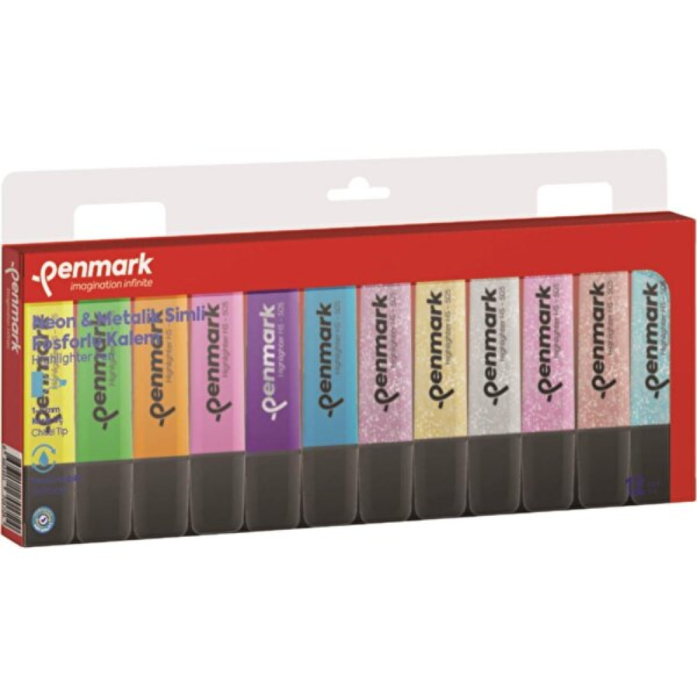 Penmark Fosforlu Kalem 12 Li Asetat Karışık Renk 6 Neon+ 6 Simli Keçe Uçlu Kalem Fiyatı