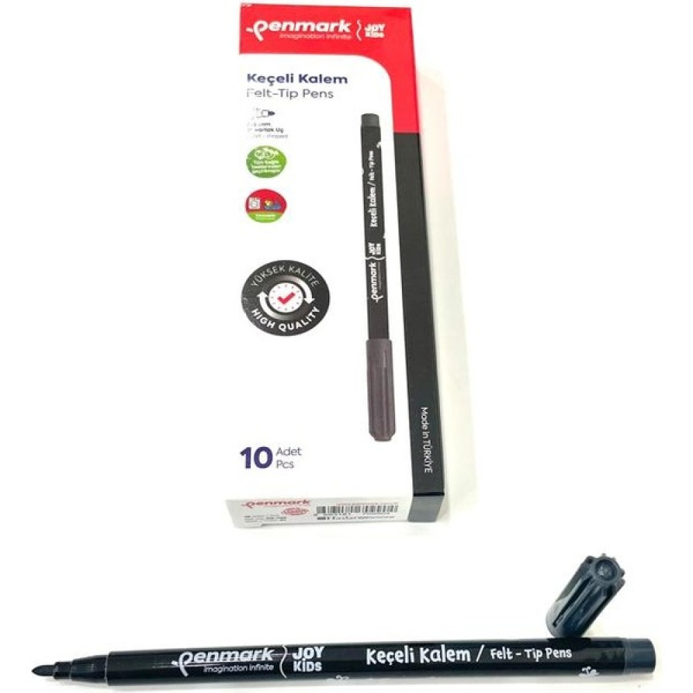 Penmark Yuvarlak Uç Yıkanabilir Keçeli Kalem 10 'lu ( 1 Paket )-SİYAH Keçe Uçlu Kalem Fiyatı
