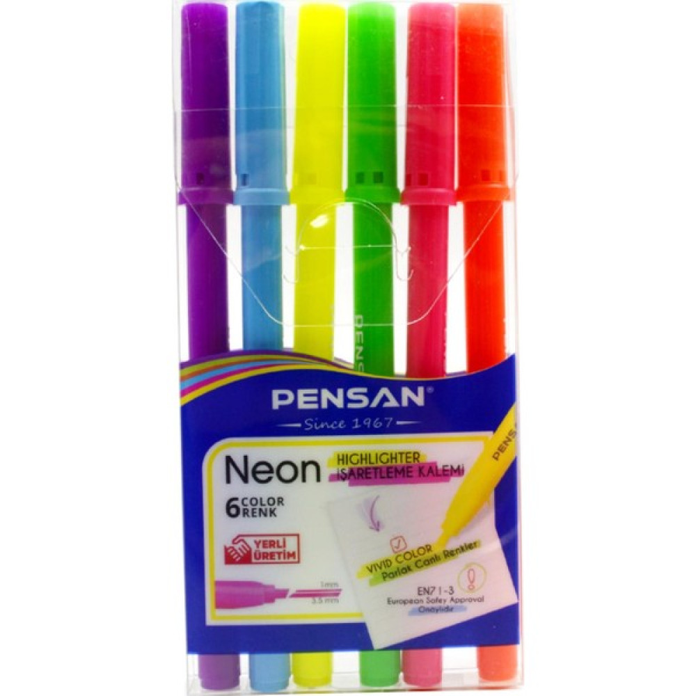Pensan Kalem Tipi Neon Fosforlu Kalem 6 Renk Blister (99095) Fosforlu Kalem Fiyatı