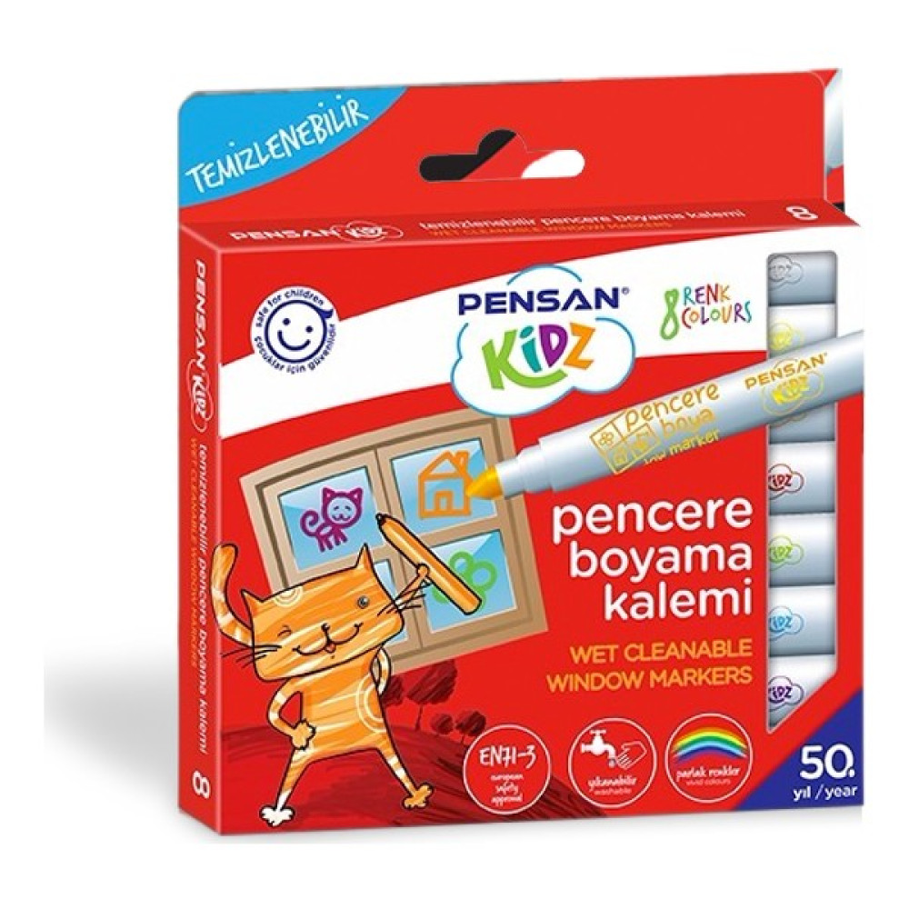 Pensan Kidz Temizlenebir 8 Renk Pencere Markör Kalem Pe99925Mrk8Rnk Kesik Uçlu (Kaligrafi) Kalem Fiyatı