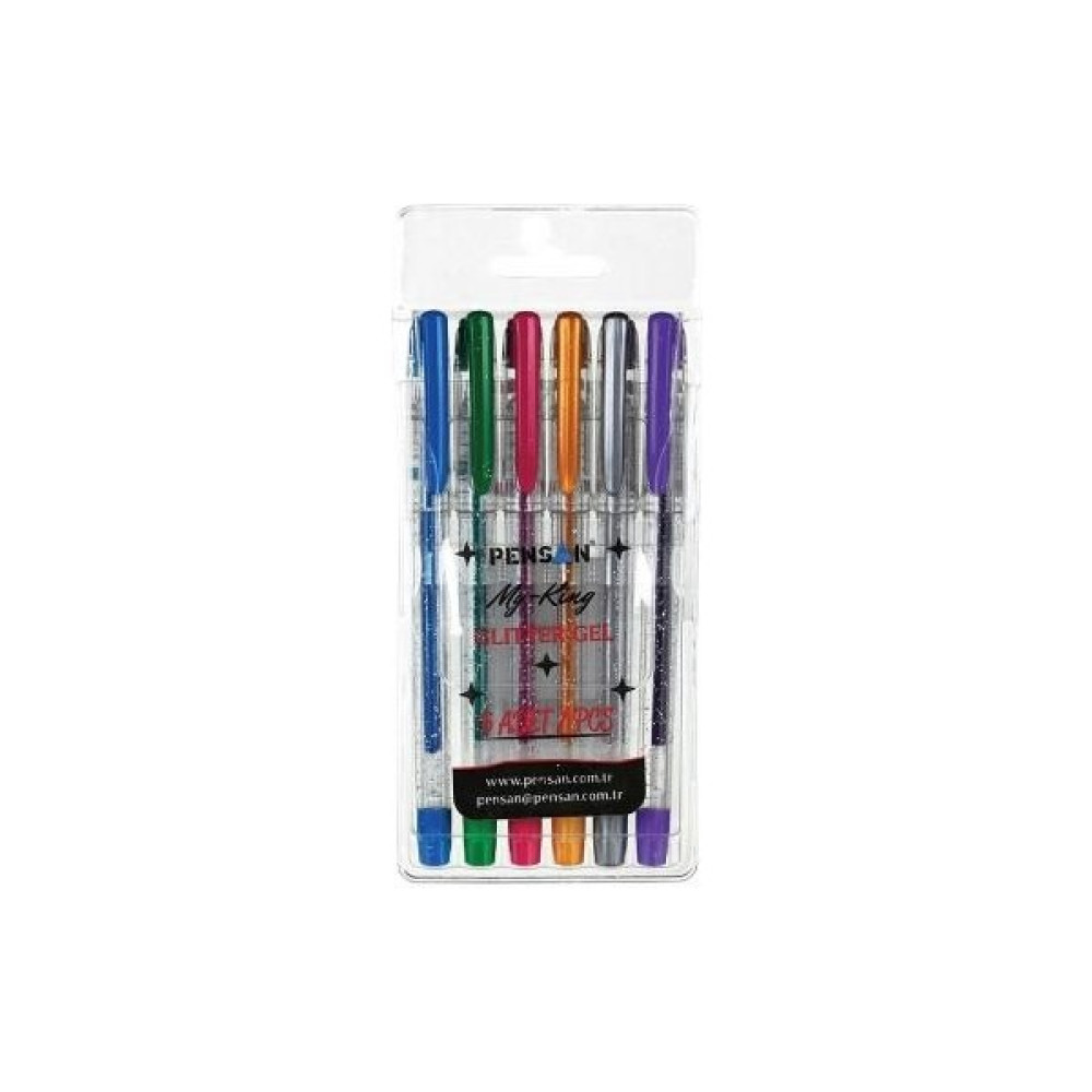 Pensan Simli Jel Kalem Fosforlu Kalem 6 Adet Pensan Glitter Gel Simli Kalem 6'lı Paket Jel Mürekkepli (Roller) Kalem Fiyatı