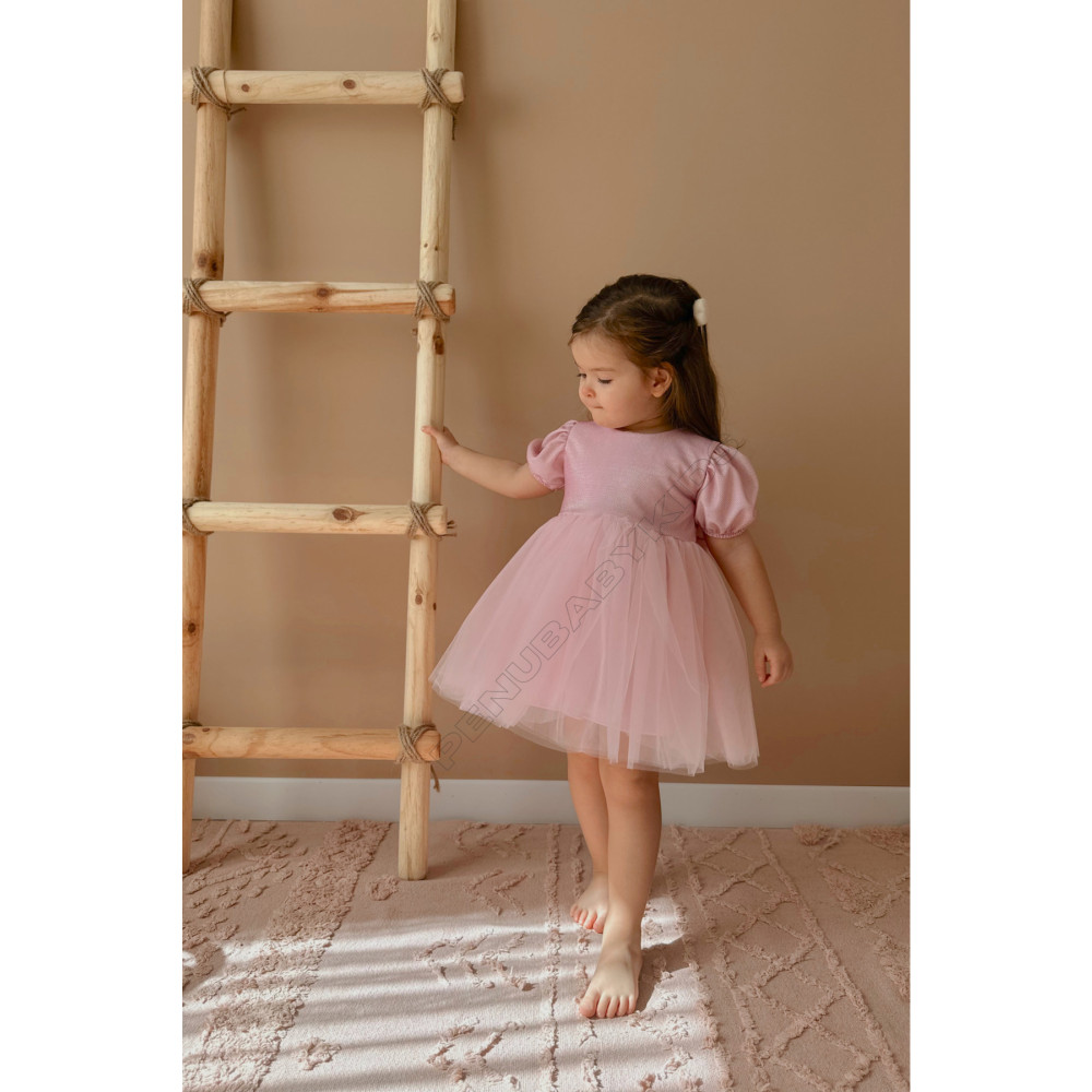 penu baby kids Pembe Kısa Balon Kumaş Kol Detaylı Tütülü Kız Bebek Elbise - Cinderella 3-4 Yaş Beden Elbise Fiyatı