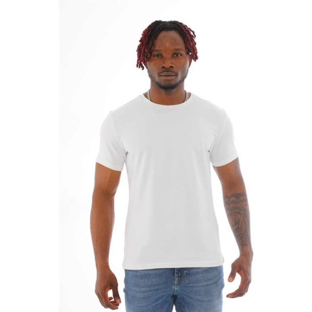 Penye Bizden Erkek Slim Fit Pamuk Likra Basic Kısa Kol T-Shirt-Beyaz Erkek T-shirt Fiyatı
