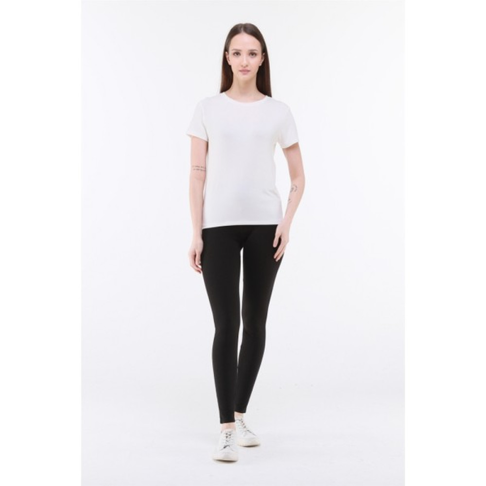 Penye Bizden Kadın Bisiklet Yaka Viskon Likra Kısa Kollu Tişört-Krem Bayan T-shirt Fiyatı