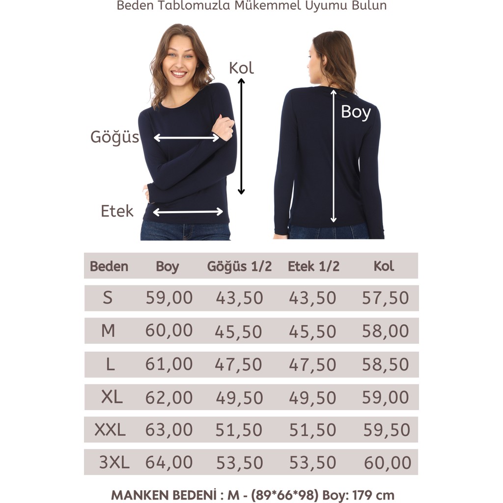 Penye Bizden Kadın Bisiklet Yaka Viskon Likra Uzun Kollu Tişört-Lacivert Bayan T-shirt Fiyatı