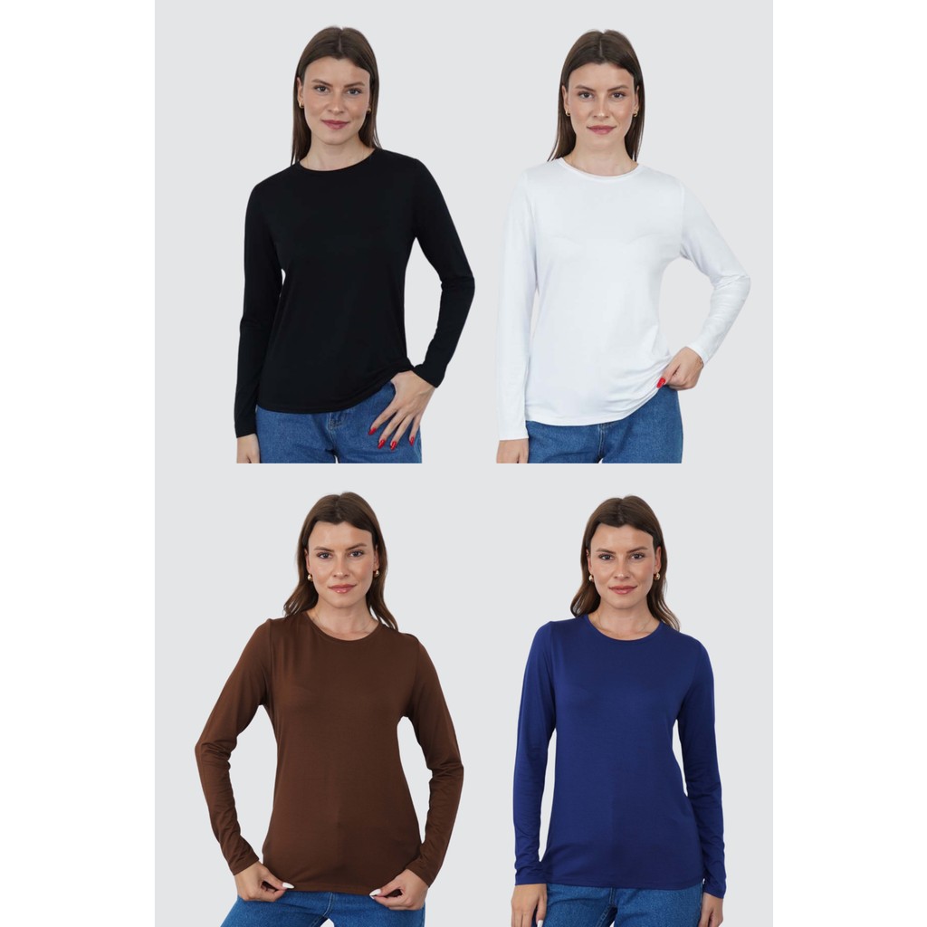 Penye Bizden Kadın Viskon Tişört 4'lü Set Siyah-Beyaz-Lacivert-Kahverengi Bayan T-shirt Fiyatı