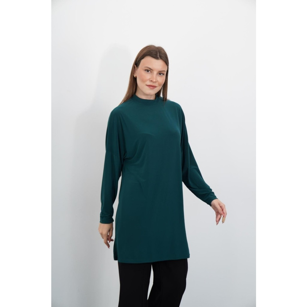 Penye Bizden Tesettür Extra Uzun Tunik-Zümrüt Yeşil Tunik Fiyatı