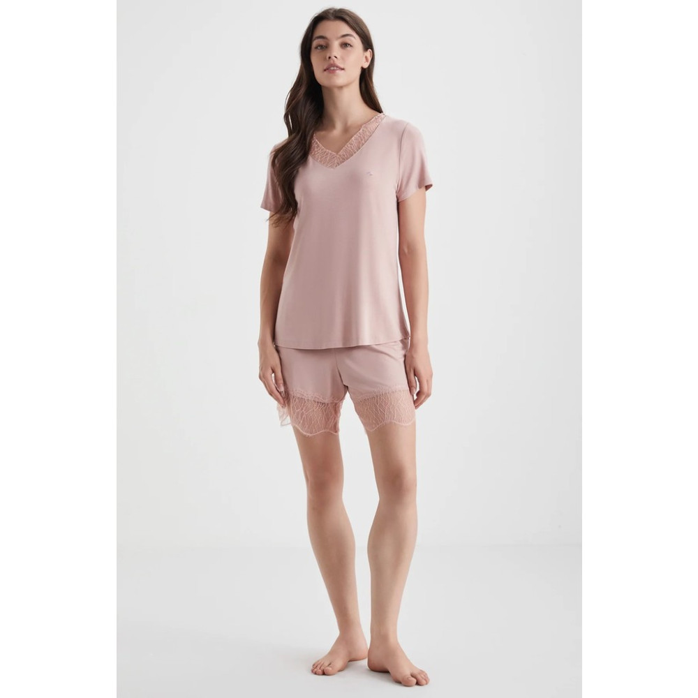 Penye Mood Yumuşak Dokulu Dantel Detaylı V Yaka Kadın Şort Takım 9839 Kadın Pijama Fiyatı