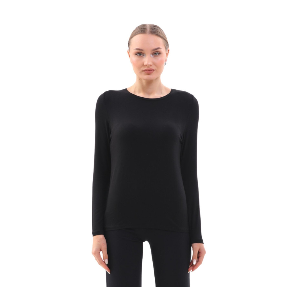 penyebizden Kadın Bisiklet Yaka Viskon Likra Uzun Kollu Tişört-siyah 4XL Beden Bayan T-shirt Fiyatı