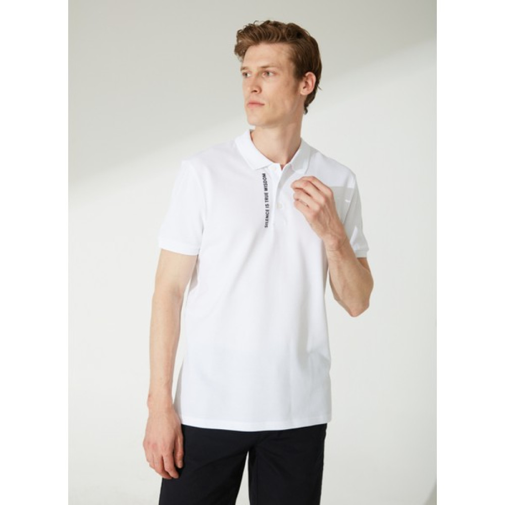 People By Fabrika Baskılı Beyaz Erkek Polo T-Shirt M022 Erkek T-shirt Fiyatı