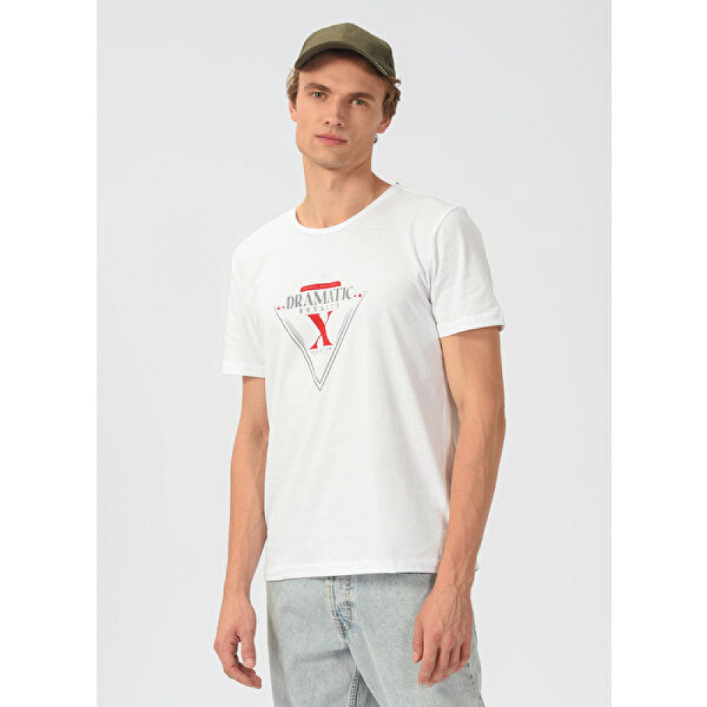 People By Fabrika Bisiklet Yaka Baskılı Beyaz Erkek T-Shirt Dramatic Erkek T-shirt Fiyatı