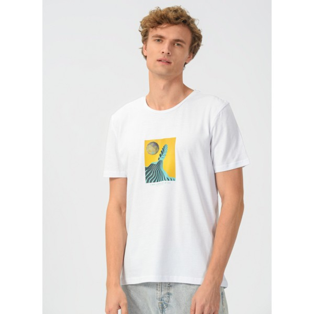 People By Fabrika Bisiklet Yaka Baskılı Beyaz Erkek T-Shirt Hemingway Erkek T-shirt Fiyatı