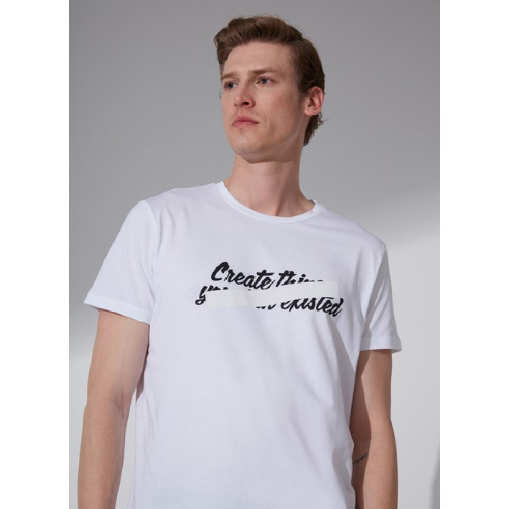 People By Fabrika Bisiklet Yaka Baskılı Beyaz Erkek T-Shirt M002 Erkek T-shirt Fiyatı
