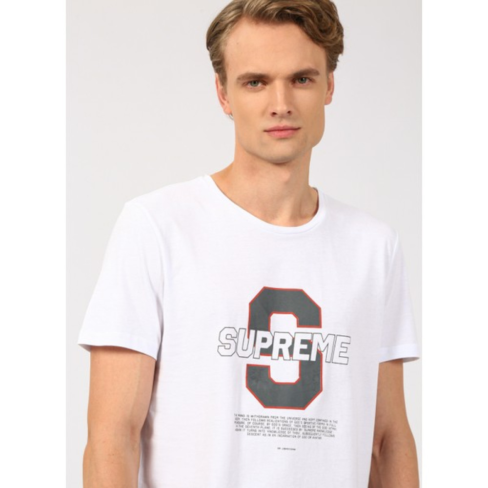 People By Fabrika Bisiklet Yaka Baskılı Beyaz Erkek T-Shirt Supreme Erkek T-shirt Fiyatı