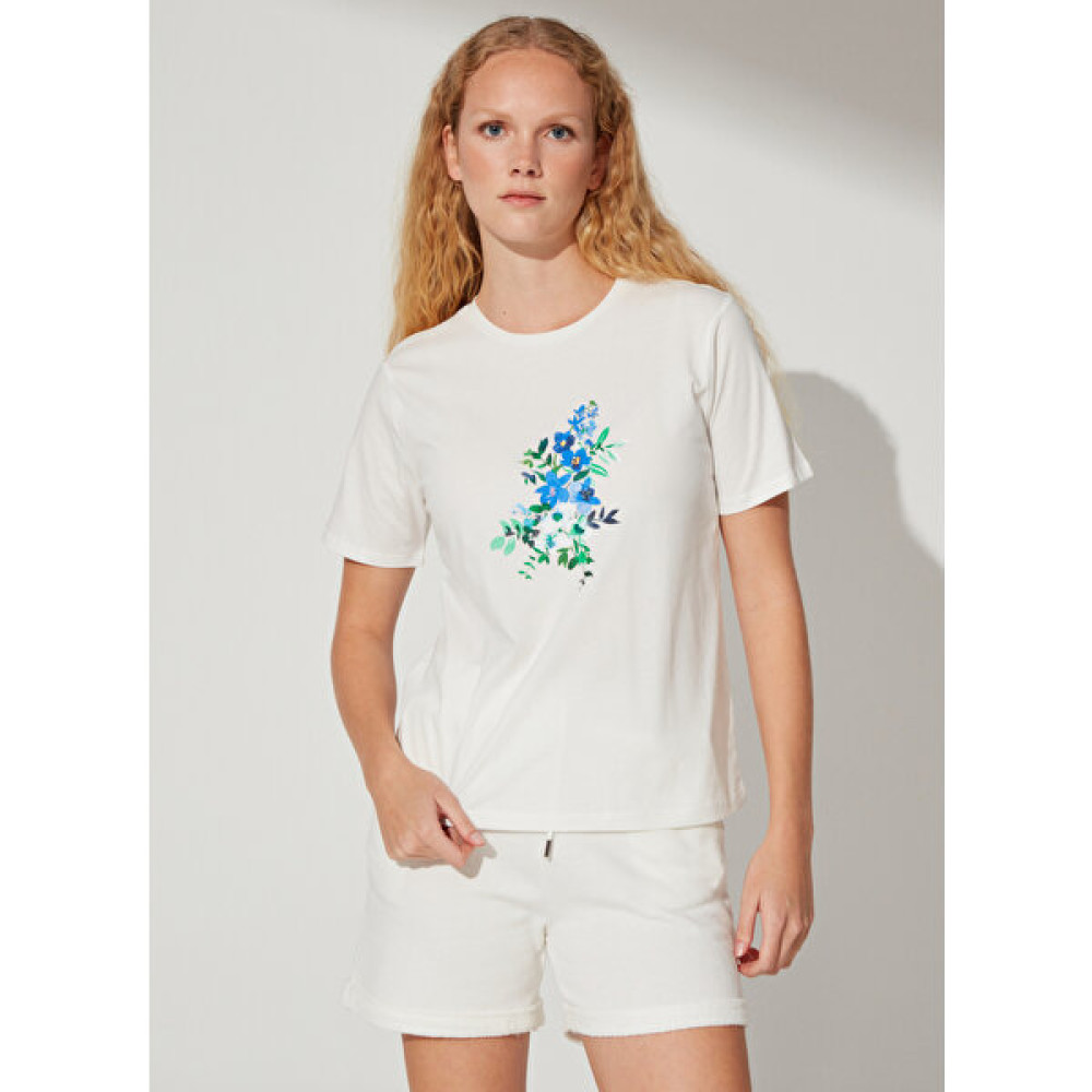 People By Fabrika Bisiklet Yaka Baskılı Ekru Kadın T-Shirt Semar Bayan T-shirt Fiyatı