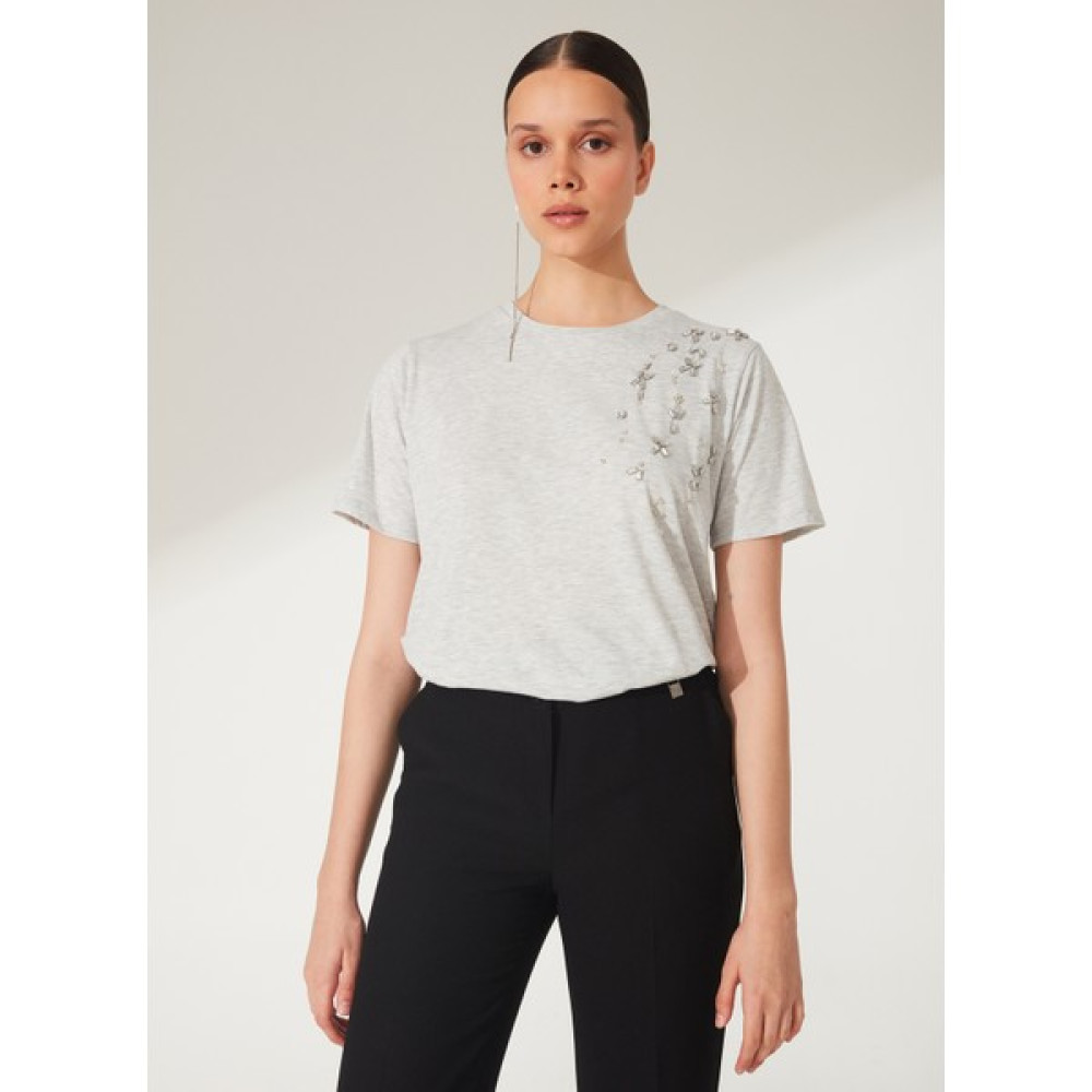 People By Fabrika Bisiklet Yaka Baskılı Gri Kadın T-Shirt Chini Bayan T-shirt Fiyatı