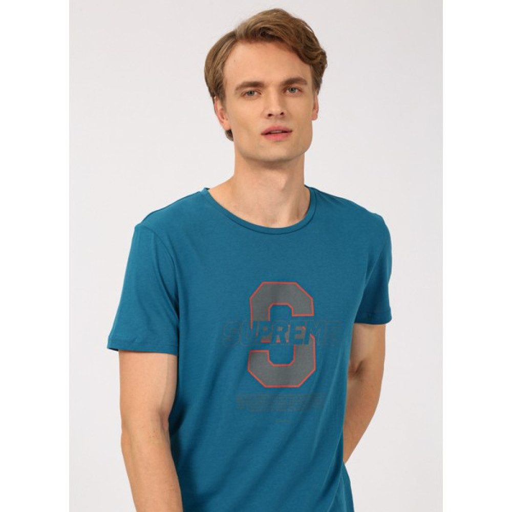 People By Fabrika Bisiklet Yaka Baskılı Petrol Erkek T-Shirt Supreme1 Erkek T-shirt Fiyatı