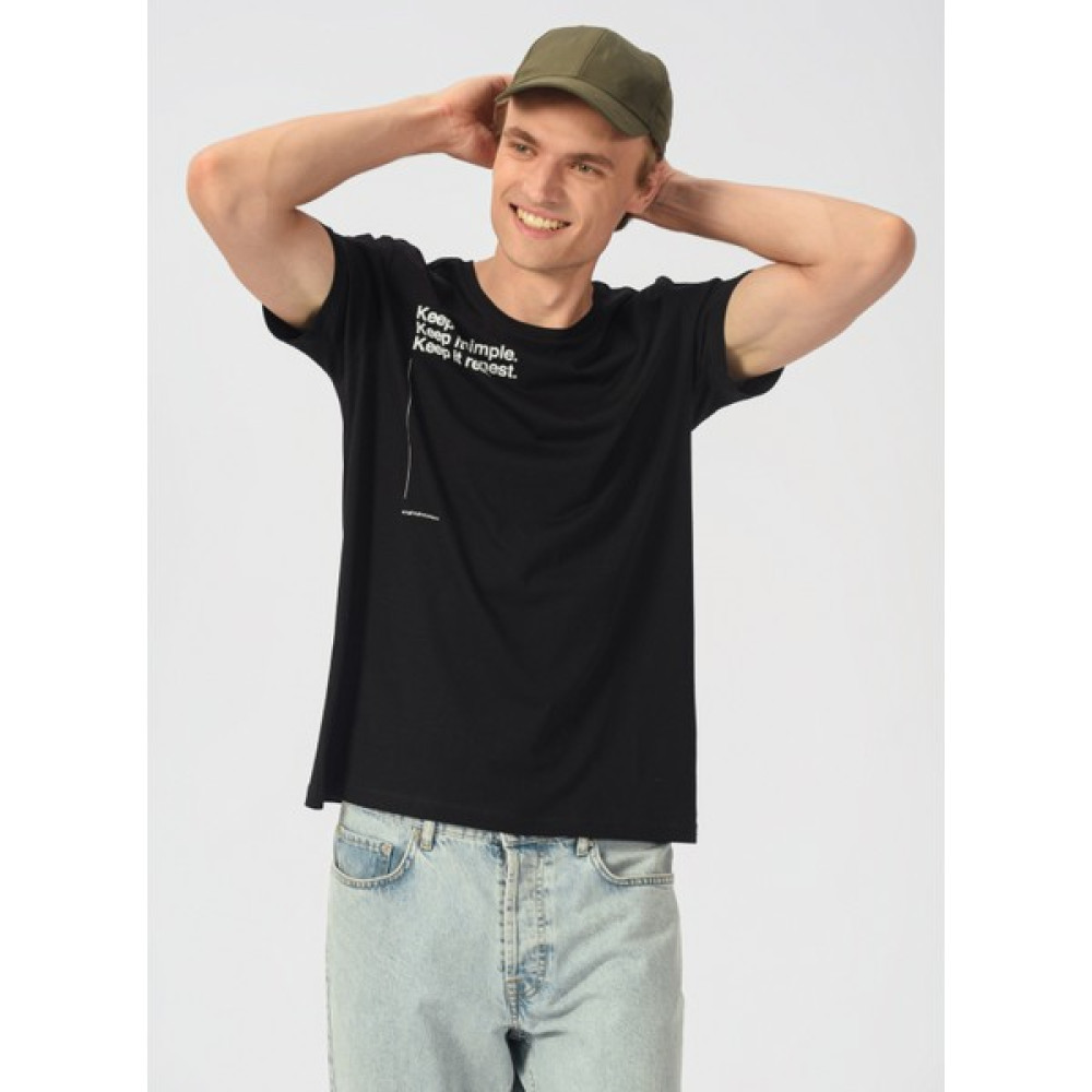 People By Fabrika Bisiklet Yaka Baskılı Siyah Erkek T-Shirt Keep Simple Erkek T-shirt Fiyatı