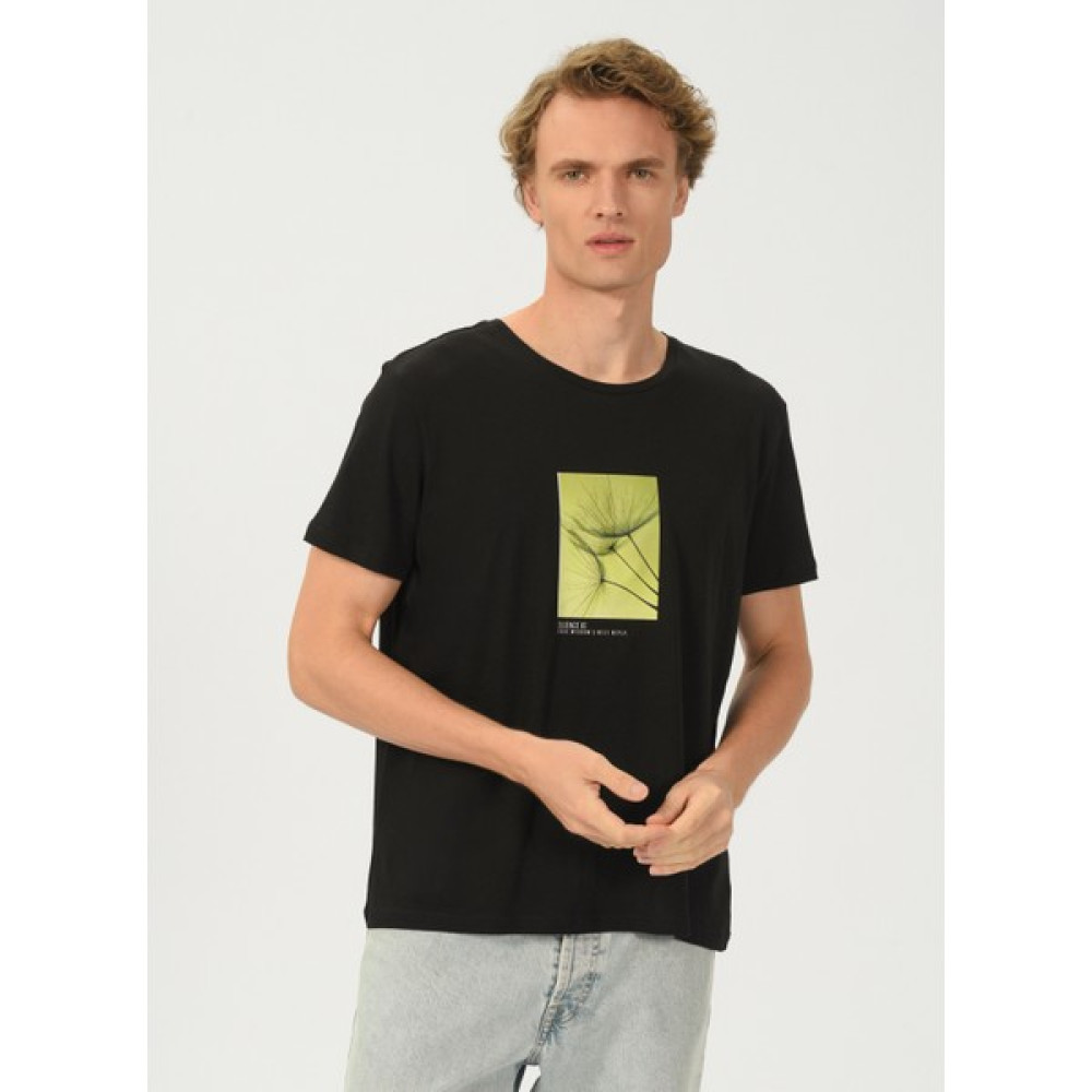 People By Fabrika Bisiklet Yaka Baskılı Siyah Erkek T-Shirt Silence Erkek T-shirt Fiyatı