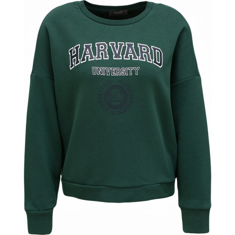People By Fabrika Bisiklet Yaka Baskılı Zümrüt Yeşili Kadın Sweatshırt SPBF3WL-SWT5002 Bayan Sweatshirt Fiyatı